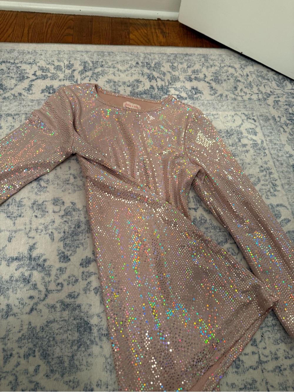 Girls' Holographic Sequin Long-Sleeve Dress - Pink